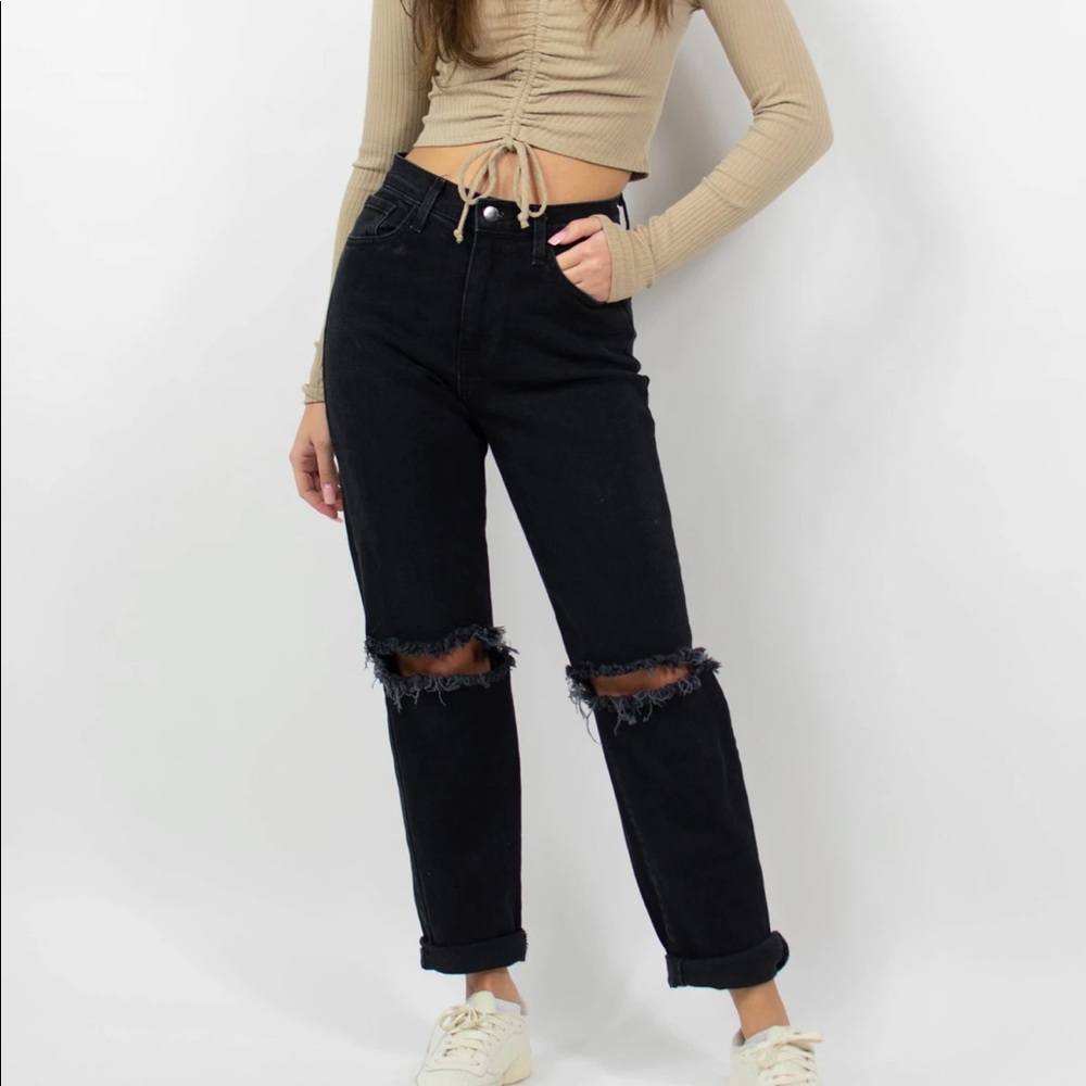 Grey bandit Ryder black ripped boyfriend jeans